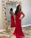 Sexy Backless Side Slit Dark Red Mermaid Long Custom Evening Prom Dresses, 17431