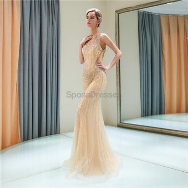 Scoop Heavily Beaded Rhinestone Beaded Mermaid Evening Prom Dresses, Evening Party Prom Dresses, 12043