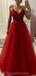 Spaghetti Straps Red Lace Beaded Long Cheap Evening Prom Dresses, Evening Party Prom Dresses, 12349