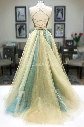 Sexy Two Pieces Rhinestone Beaded Green Long Evening Prom Dresses, Evening Party Prom Dresses, 12316