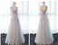 Long Sleeve Gray Lace Soft Tulle Long Bridesmaid Dresses, BD017