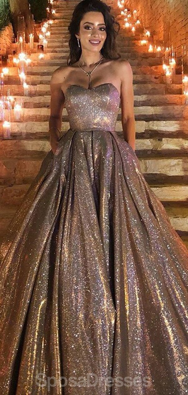 Sweetheart Neck Gold Sequin A-line Cheap Long Evening Prom Dresses, Ev SposaDresses Sweetheart Neck Gold Sequin A-line Cheap Long Evening Prom Dresses, Ev SposaDresses