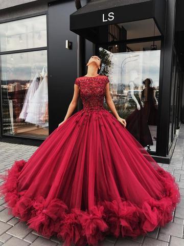 Luxurious Dark Red Gown Evening Prom Dresses, 174 – SposaDresses