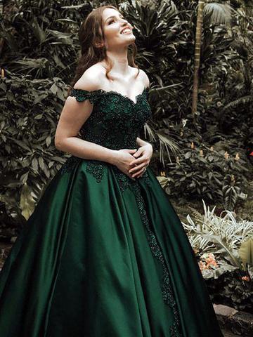 Off Shoulder Dark Green A-line Long Evening Prom Dresses, Cheap Sweet SposaDresses Off Shoulder Dark Green A-line Long Evening Prom Dresses, Cheap Sweet SposaDresses