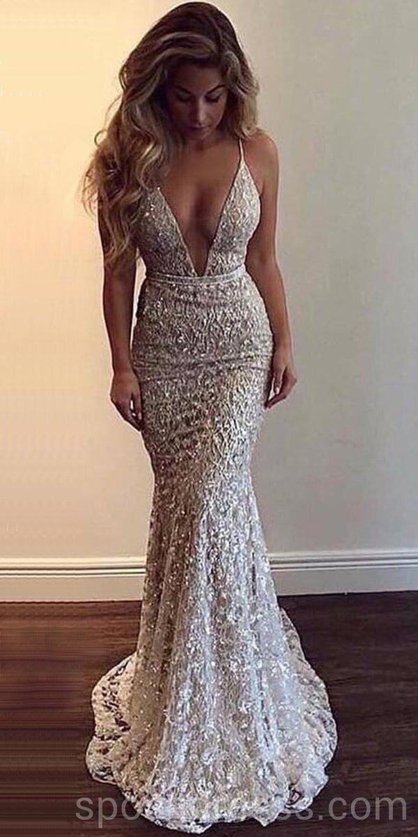 mermaid style sweet 16 dresses Luxury Silver Sequin Beaded Mermaid Silver Mermaid prom dress for Black Girls - Aso Ebi Sweet 16 Birthday Evening Gown with Deep V-Neckline