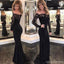 Sexy Black Off Shoulder Long Sleeves Lace Mermaid Custom Long Evening Prom Dresses, 17377