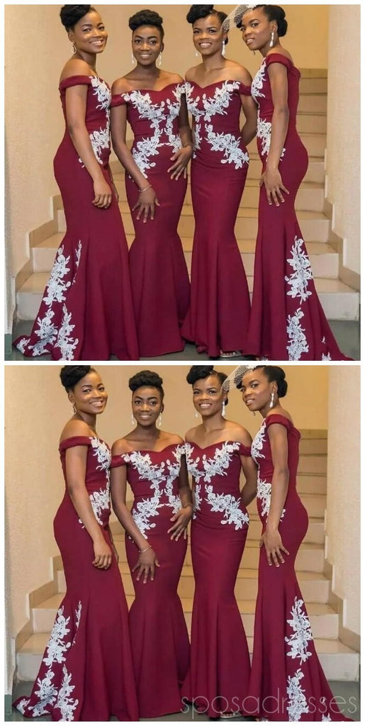 Dark Red Off Shoulder Mermaid Cheap Bridesmaid Dresses Online, WG527