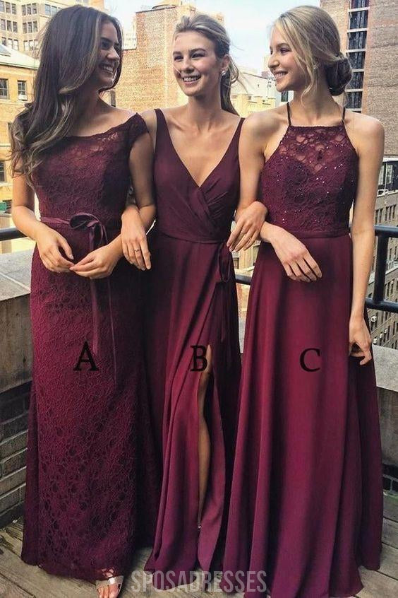 Dark Red Mimsatched Cheap Long Bridesmaid Dresses Online, WG203