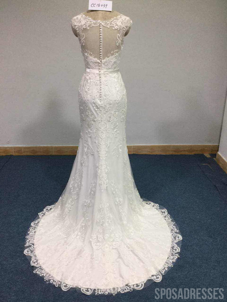 Cap Sleeves Lace Mermaid Wedding Dresses Online, Cheap Wedding Gown, WD678