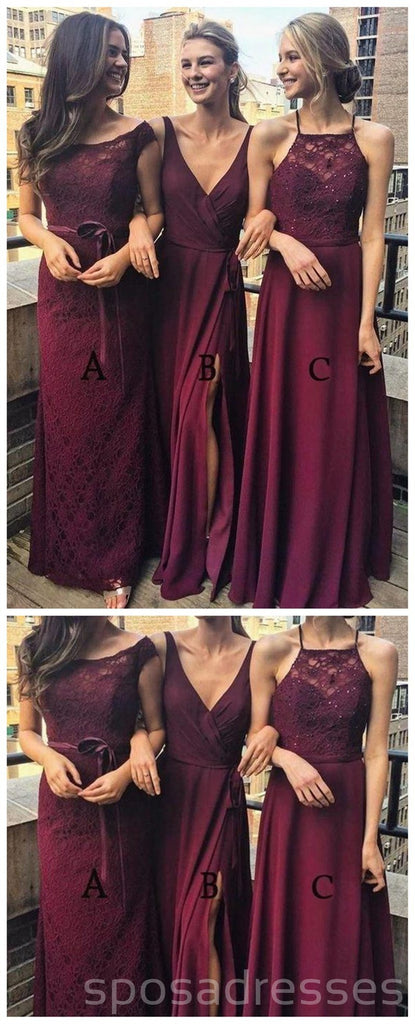 Dark Red Mimsatched Cheap Long Bridesmaid Dresses Online, WG203