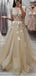 V Neck See Through Lace A-line Long Evening Prom Dresses, Cheap Sweet 16 Dresses, 18437