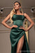 Emerald Green Mermaid Spaghetti Straps High Slit Cheap Long Prom Dresses,12847