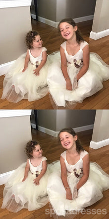 Ivory Tulle Flower Belt Flower Girl Dresses, Popular Little Girl Dresses, FG016