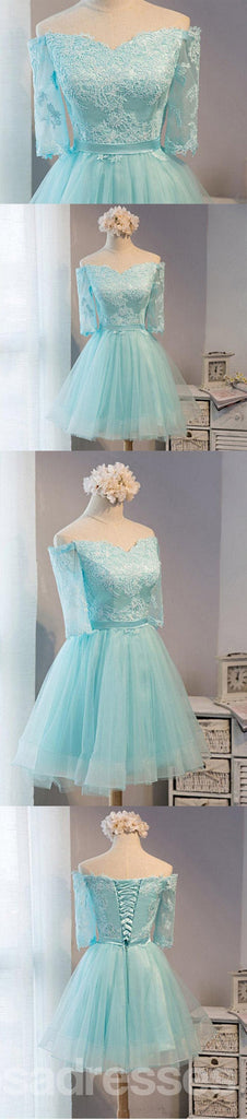 Long Sleeve Mint Lace Tulle Short Homecoming Prom Dresses, Affordable Short Party Prom Sweet 16 Dresses, Perfect Homecoming Cocktail Dresses, CM364