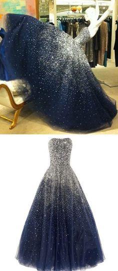 Strapless Navy Sparkly A-line Long Evening Prom Dresses, Cheap Custom SposaDresses Strapless Navy Sparkly A-line Long Evening Prom Dresses, Cheap Custom SposaDresses