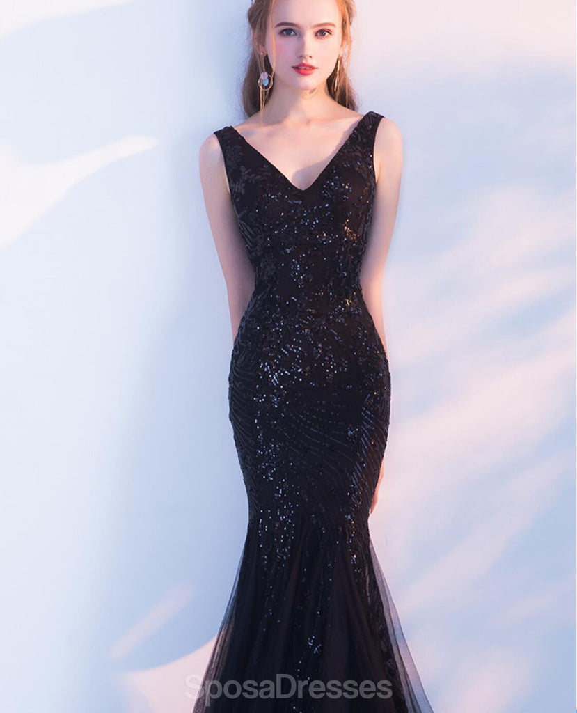 Black Lace Beaded Mermaid Long Evening Prom Dresses, Evening Party Pro ...