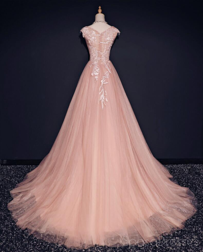 Blush Pink Off Shoulder V Neckline Lace Long Evening Prom Dresses, Popular 2018 Party Prom Dresses, Custom Long Prom Dresses, Cheap Formal Prom Dresses, 17213