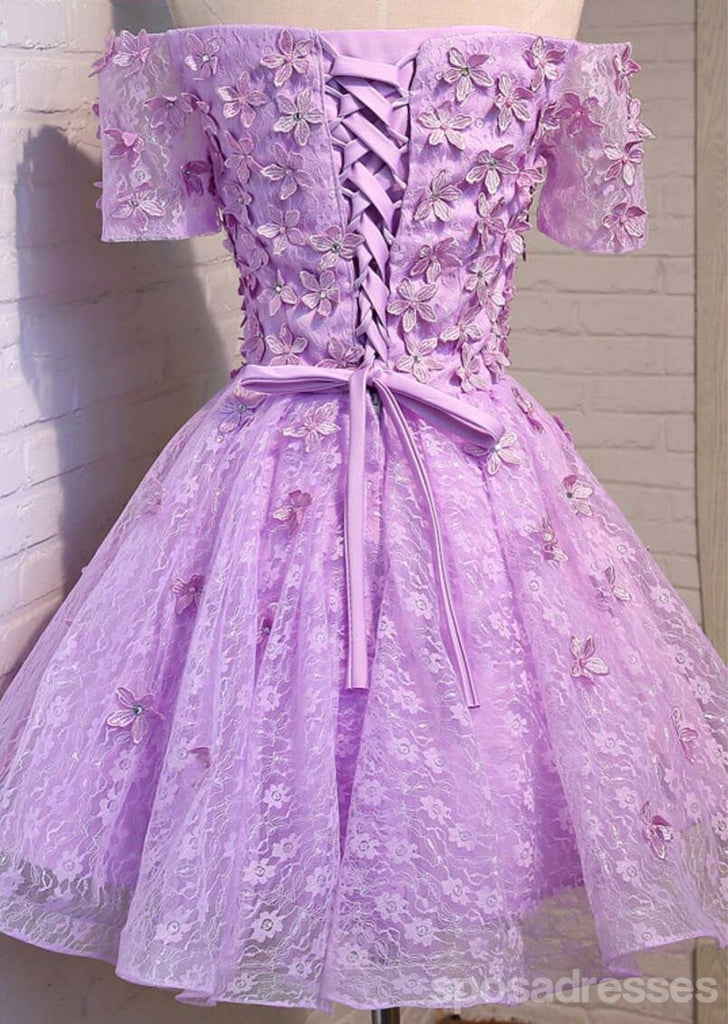 Two Straps Lilac Lace Beaded See Through Homecoming Prom Dresses, Affordable Short Party Prom Dresses, Perfect Homecoming Dresses, CM299
