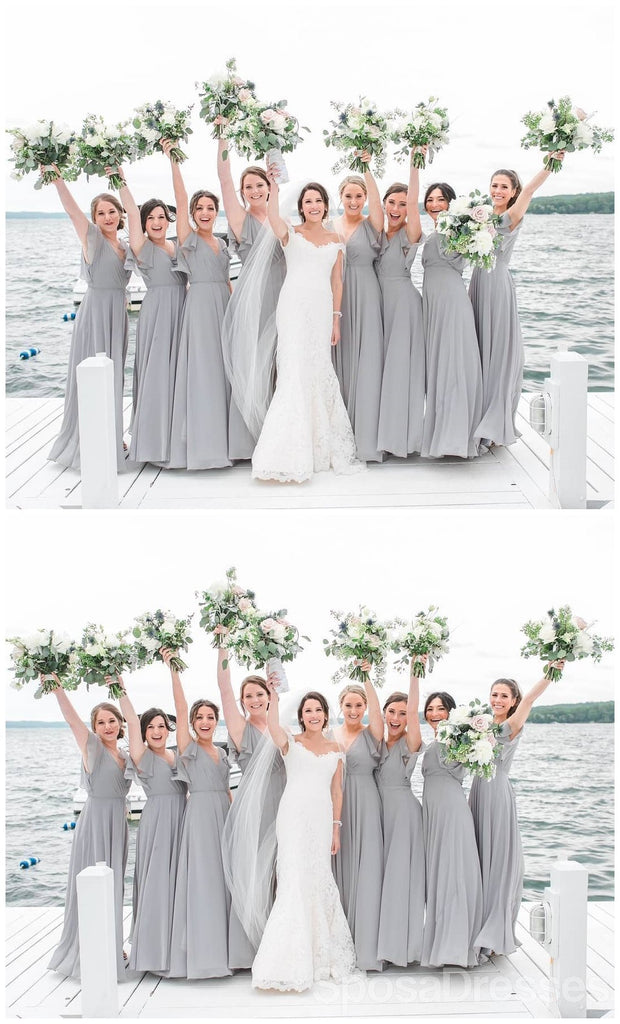Chiffon Grey Cap Sleeves Long Cheap Bridesmaid Dresses Online, WG668
