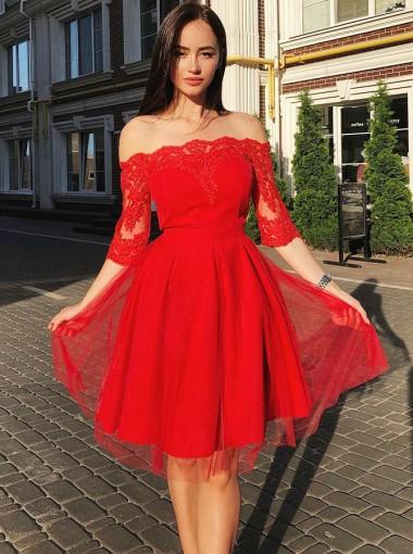 Off Shoulder Red Short Sleeves Cheap Short Homecoming Dresses Online, – SposaDresses Off Shoulder Red Short Sleeves Cheap Short Homecoming Dresses Online, – SposaDresses