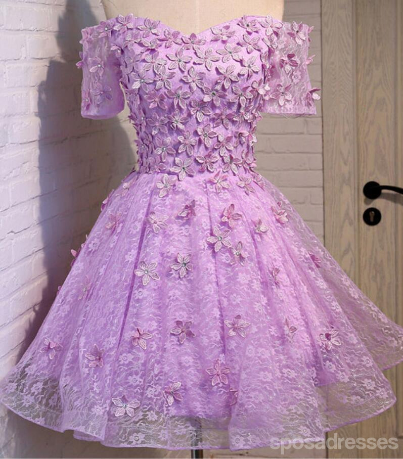 Two Straps Lilac Lace Beaded See Through Homecoming Prom Dresses, Affordable Short Party Prom Dresses, Perfect Homecoming Dresses, CM299