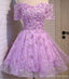 Two Straps Lilac Lace Beaded See Through Homecoming Prom Dresses, Affordable Short Party Prom Dresses, Perfect Homecoming Dresses, CM299