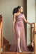 One Shoulder Dusty Pink Slit Long Bridesmaid Dresses Online, WG790