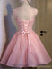 Pink See Through Lace Cute Homecoming Prom Dresses, Affordable Short Party Prom Dresses, Perfect Homecoming Dresses, CM308