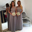 Modest Cap Sleeve Lace A Line Grey Floor-Length Chiffon Bridesmaid Dresses, WG44