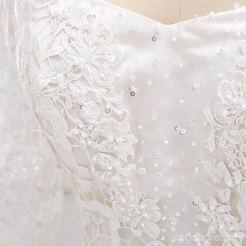 Long Sleeve Lace Beaded See Through A line Wedding Bridal Dresses, Aff ...