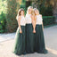 Lace Bodice Green Tulle A Line Custom Bridesmaid Dresses, BD122