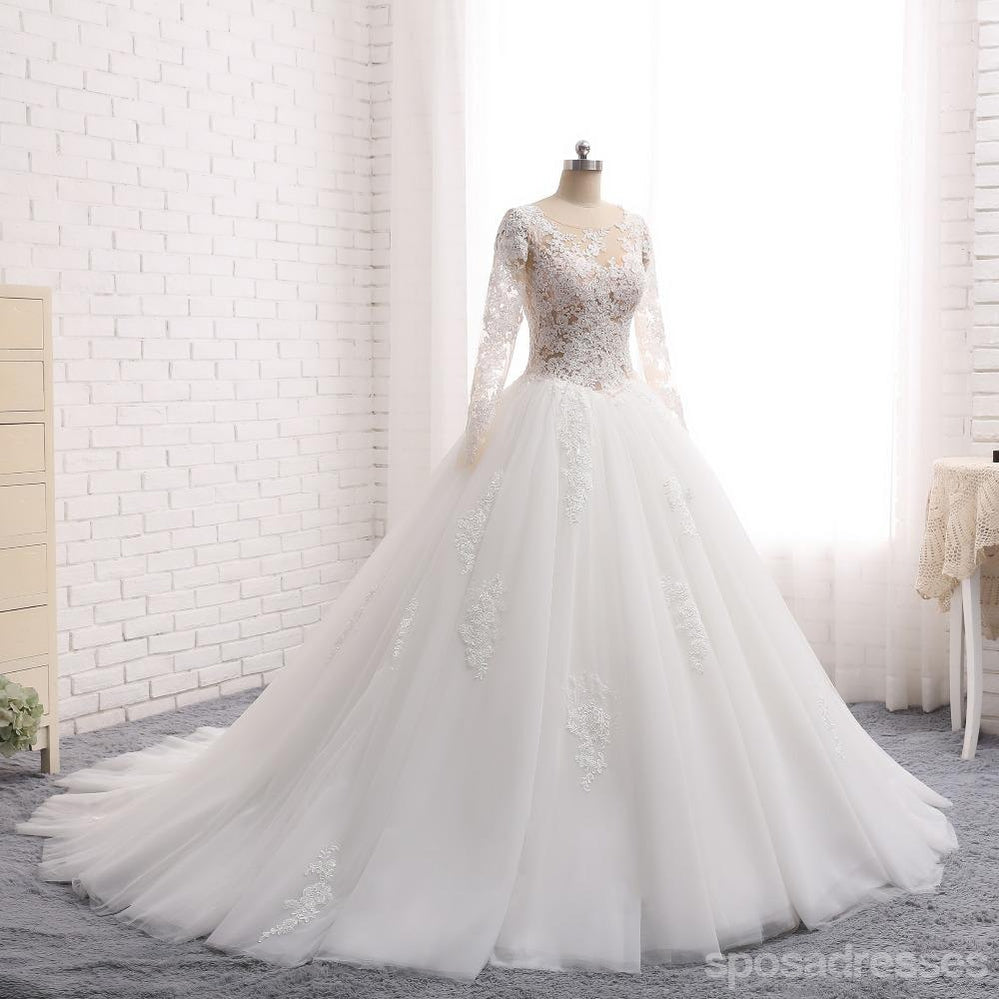 Sexy See Through Long Sleeve Aline Lace Wedding Bridal Dresses, Custom Made Wedding Dresses, Affordable Wedding Bridal Gowns, WD239