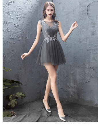 Grey Lace Beaded Cheap Homecoming Dresses Online, Cheap Short Prom Dresses, CM771