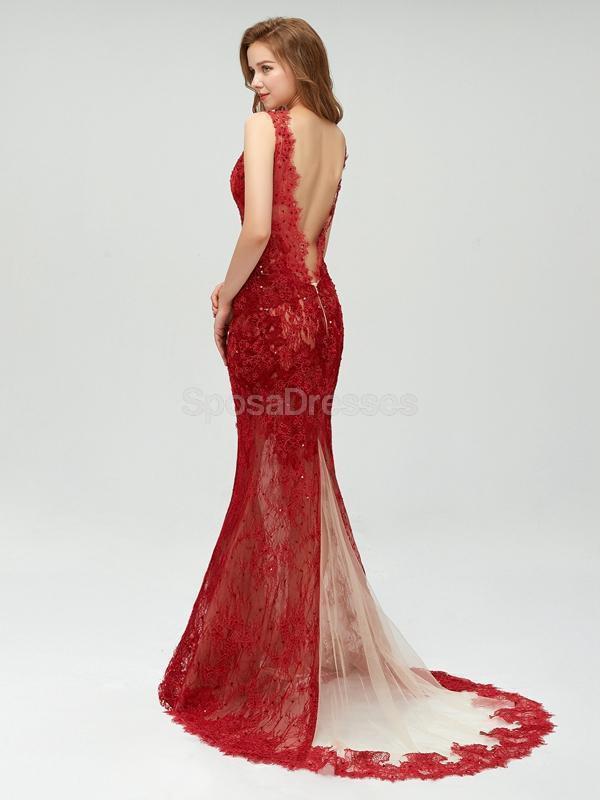 Sexy Backless Maroon Lace Side Slit Deep V Neckline Mermaid Long Eveni SposaDresses Sexy Backless Maroon Lace Side Slit Deep V Neckline Mermaid Long Eveni SposaDresses