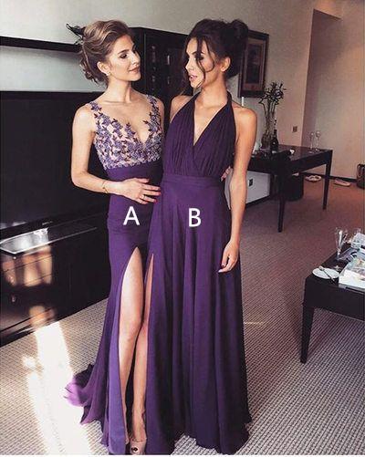 2018 Purple Chiffon Side Slit Long Evening Prom Dresses, 17577 SposaDresses 2018 Purple Chiffon Side Slit Long Evening Prom Dresses, 17577 SposaDresses