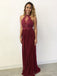 Sexy See Through Lace Beaded Halter Maroon Custom Long Evening Prom Dresses, 17381