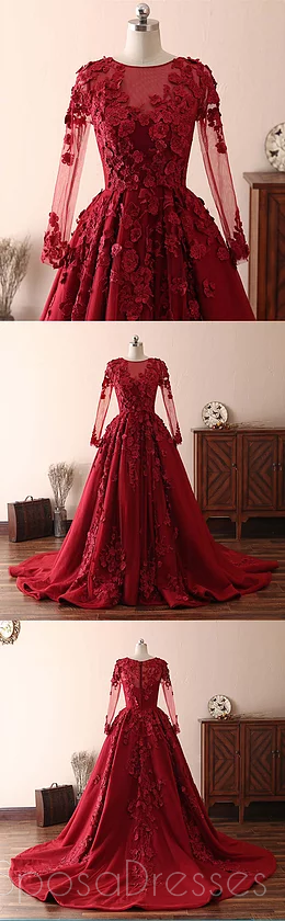 Long Sleeves Lace Dark Red Evening Prom Dresses, Cheap Custom Sweet 16 SposaDresses Long Sleeves Lace Dark Red Evening Prom Dresses, Cheap Custom Sweet 16 SposaDresses