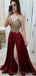 Spaghetti Straps Side Slit Gold Lace Beaded Evening Prom Dresses, Cheap Custom Sweet 16 Dresses, 18481