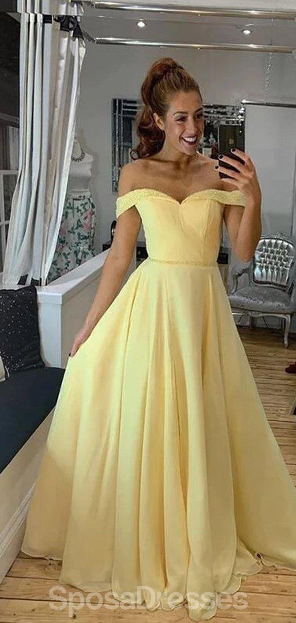 yellow off the shoulder dress prom Off-the-Shoulder A-Line Tulle Yellow Prom Dress Formal Dress PSK376 US6 / Yellow