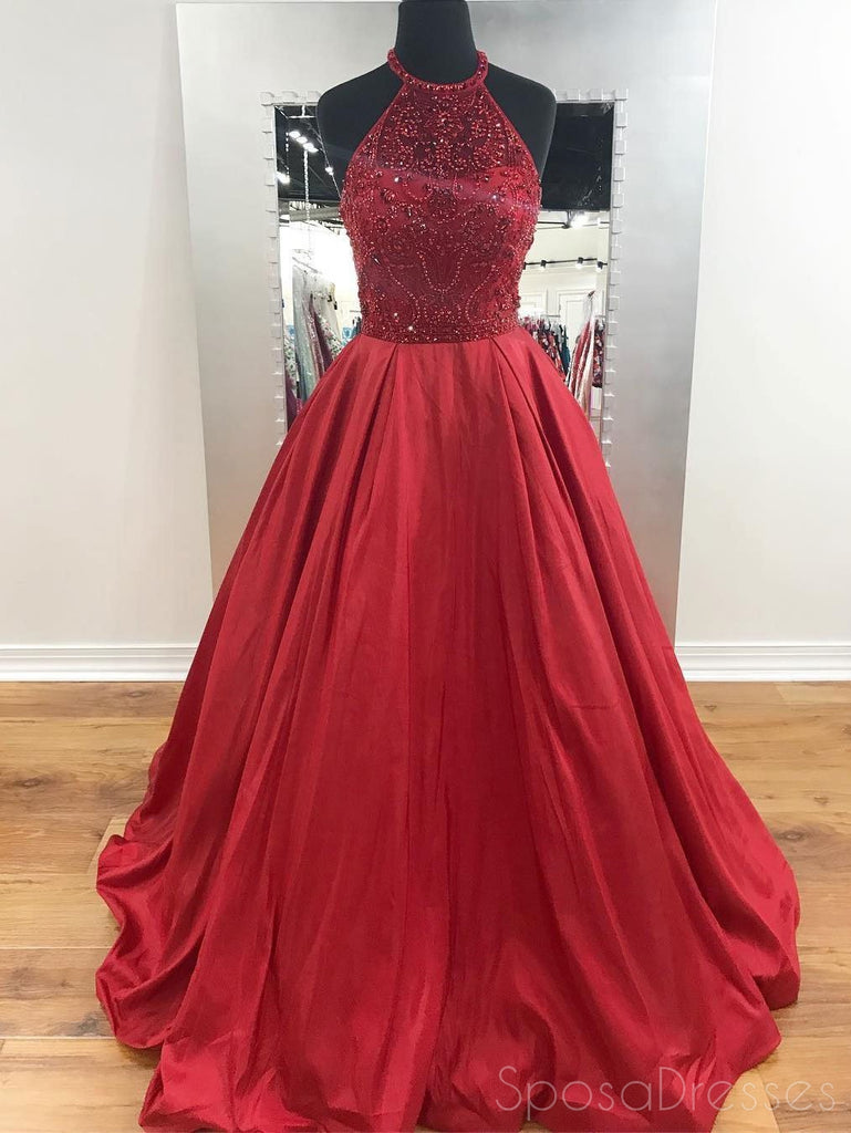 2018 Fashion New Style Halter Beaded A line Long Evening Prom Dresses, 17350