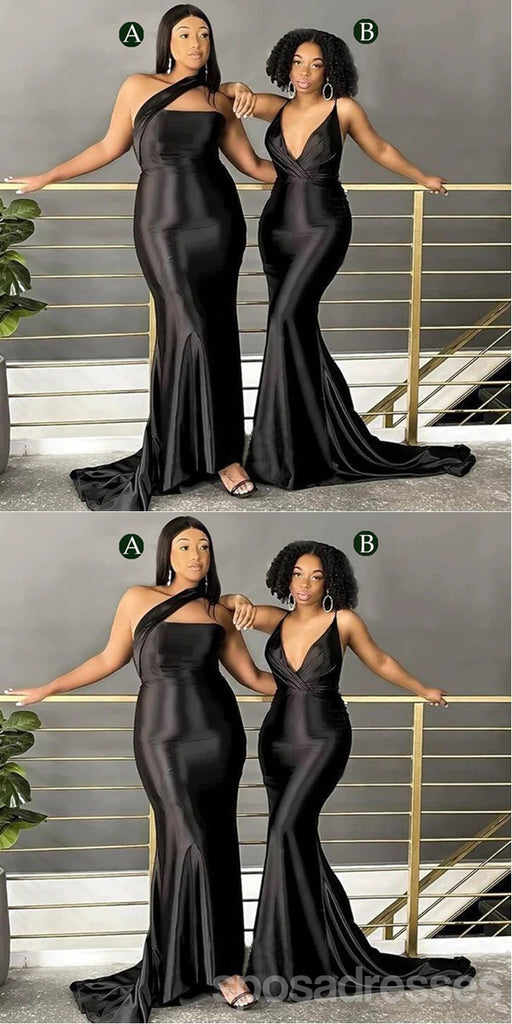 Mismatched Simple Black Mermaid Cheap Long Bridesmaid Dresses,WG1308