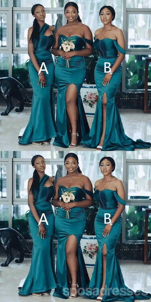 Mismatched Teal Mermaid Side Slit Cheap Long Bridesmaid Dresses Online,WG1246