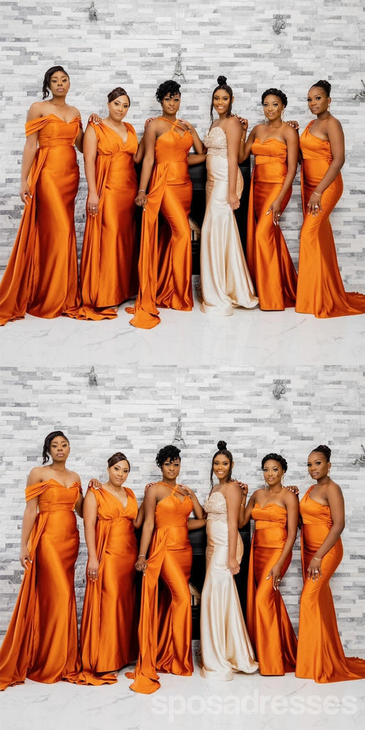 Mismatched Burnt Orange Mermaid Cheap Long Bridesmaid Dresses,WG1626