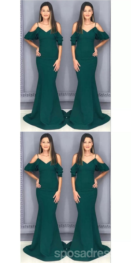 Green Mermaid Spaghetti Straps Cold Shoulder Cheap Long Bridesmaid Dresses,WG1304