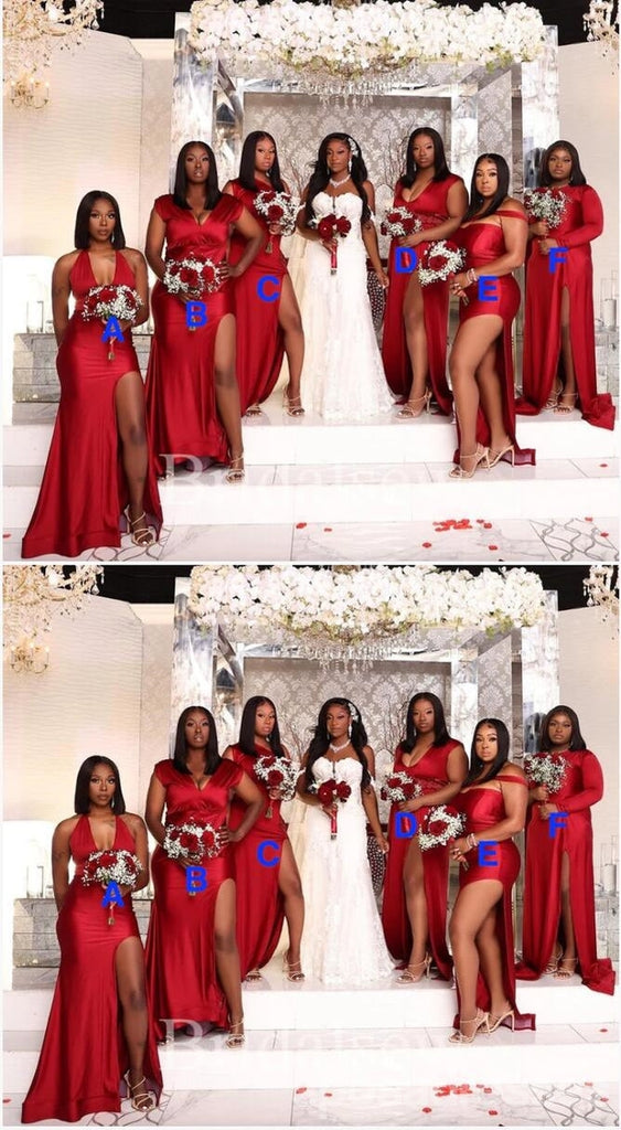 Mismatched Red Mermaid Cheap Long Bridesmaid Dresses Online,WG1651