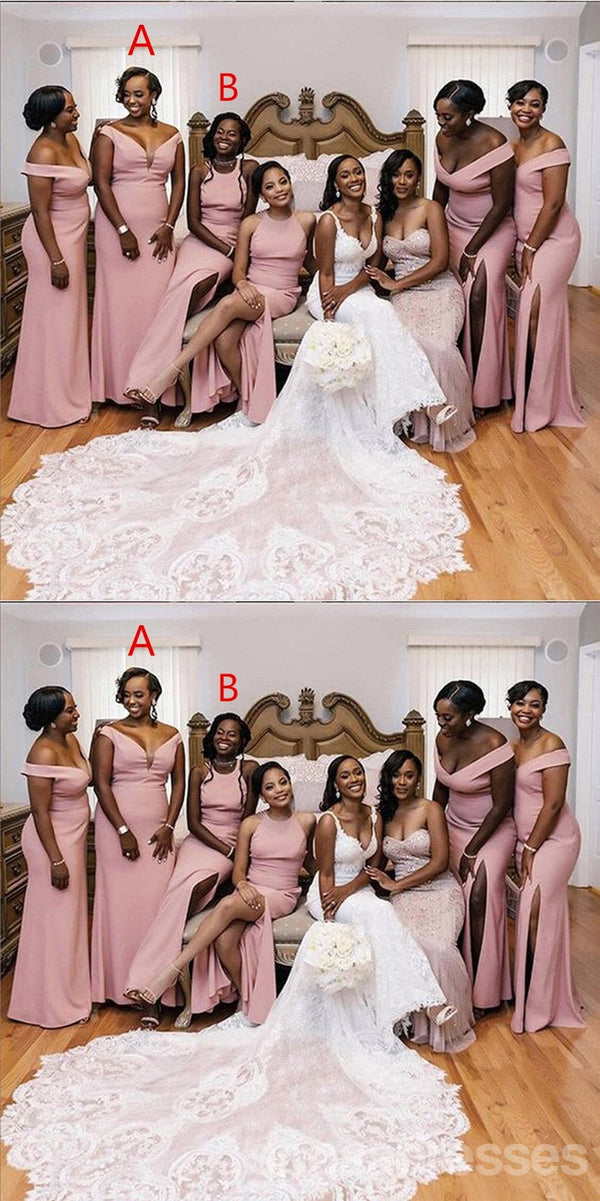 Mismatched Pink Side Slit Mermaid Cheap Long Bridesmaid Dresses,WG1450 – SposaDresses