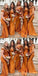 Burnt Orange Mermaid Off Shoulder Inexpensive Long Bridesmaid Dresses,WG1453
