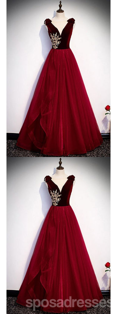 Elegant Red A-line V-neck Cheap Long Prom Dresses Online,12977