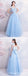 Blue A-line Short Sleeves Jewel Long Prom Dresses Online, Dance Dresses,12798