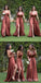 Simple A-line Chocolate V-neck High Slit Cheap Long Bridesmaid Dresses Online,WG1167